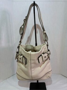 Coach Vintage Cream Leather Shoulder Bucket Bag with Buckle Accents- in Demand